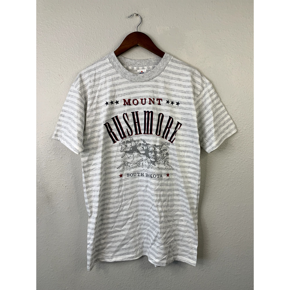 Vintage Mount Rushmore Shirt Miller Tee South Dakota 1991 Gray Striped T-Shirt L